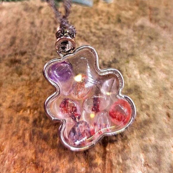 Floating Nature Super Seven Crystals Silver Bear Pendant Necklace - Picture 1 of 10